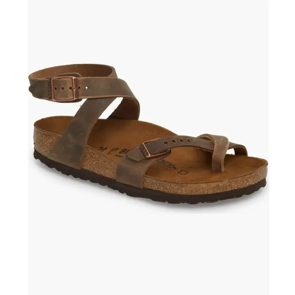 BIRKENSTOCK Yara Ankle Wrap Sandal Brown Leather Size 41/ US 10-10.5
